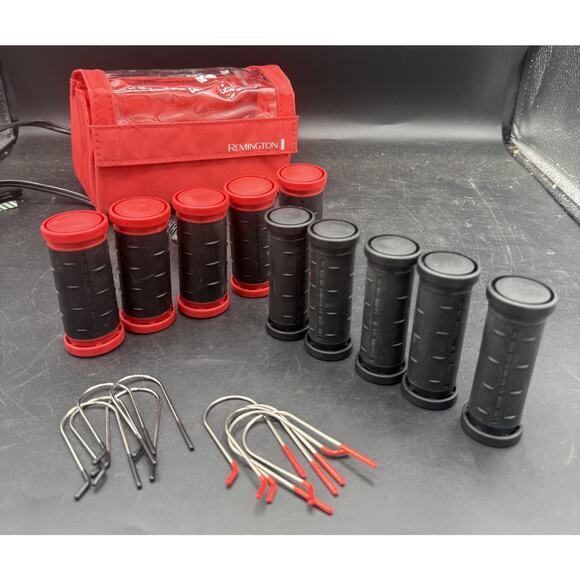 Remington Other - 🔥 Remington Heated Hair Rollers Set Red Black Curlers Clips Travel Case